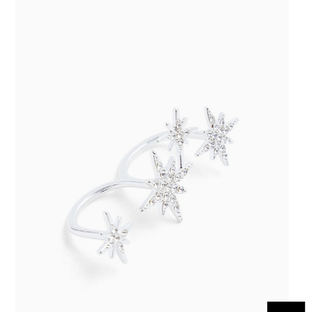 🆕SILVER-TONE RHINESTONE STAR DOUBLE RING SZ 10 - Picture 2 of 2